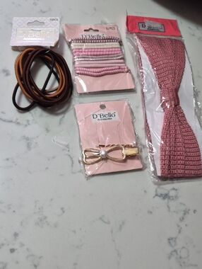 D'Bello Pink Hair Accessory Set - Clips, Band/Headties/faux Pearl/goldtone